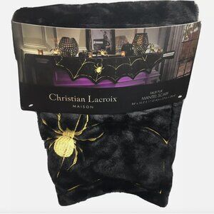 Christian Lacroix Halloween Black Faux Fur Gold Spider Web Mantel Scarf Decor